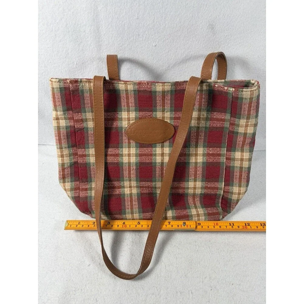 Vintage Longaberger Plaid Tote/Purse Shoulder Strap 2 Interior Pockets USA